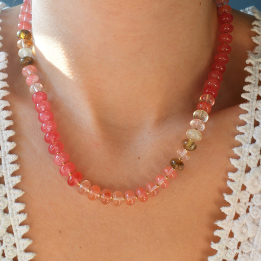 Strawberry Quartz Chunky Beaded Necklace