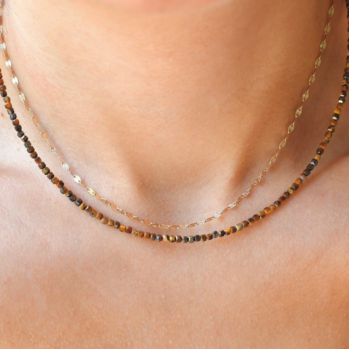 Tiny Cube Faceted Gemstone Necklace