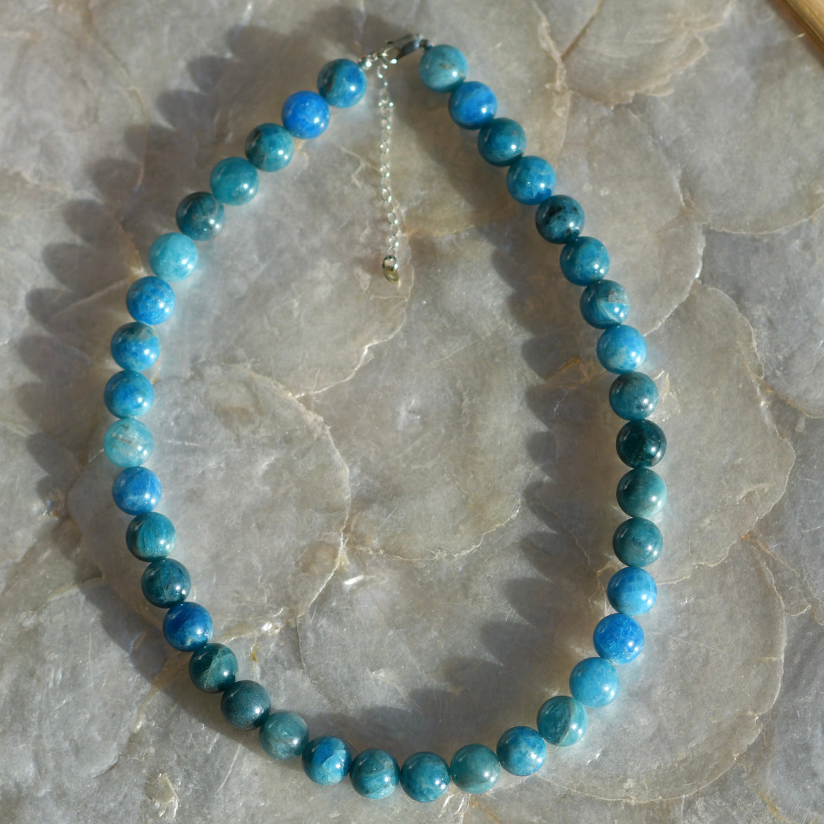 Apatite Chunky 10mm Gemstone Necklace, 16" Sterling Silver