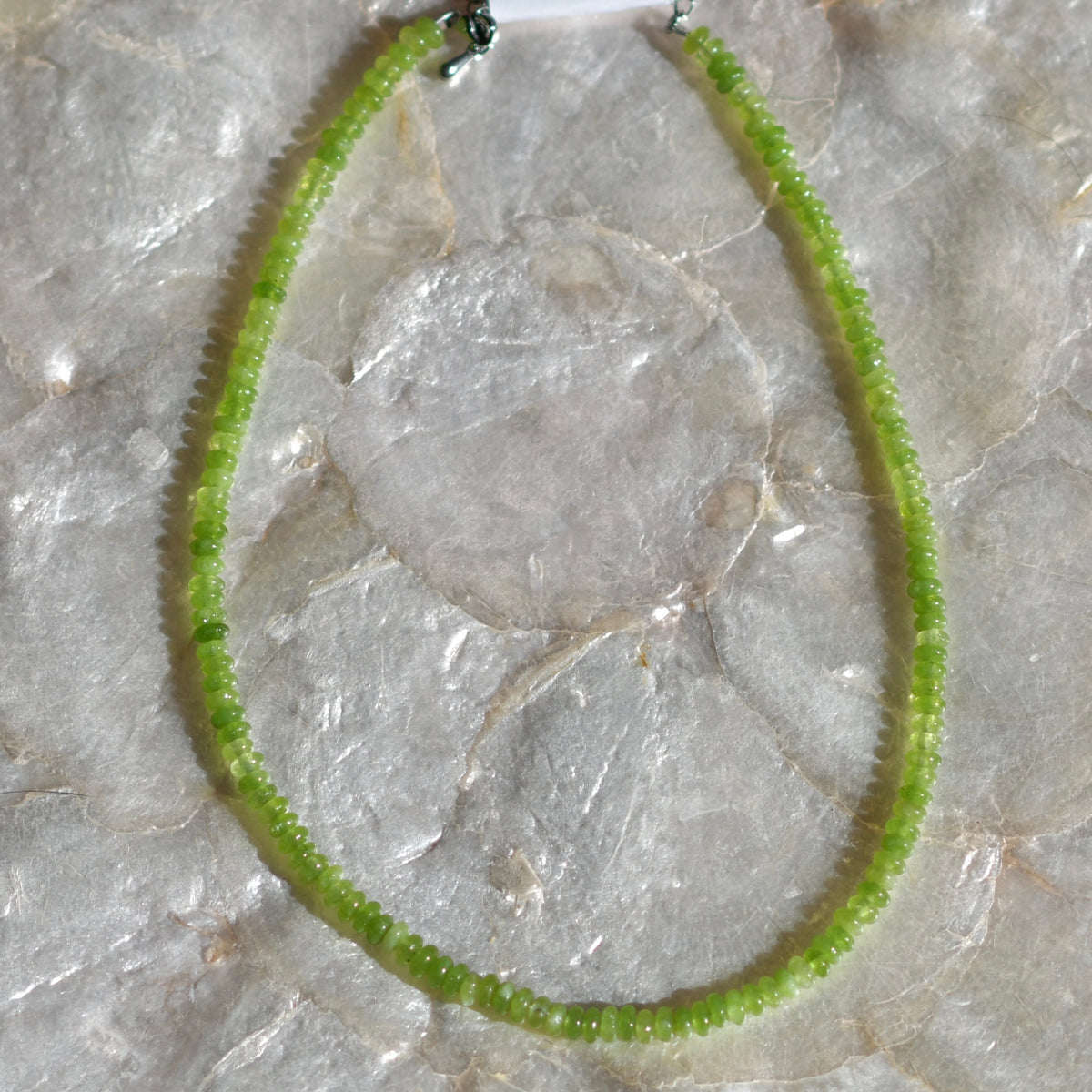 Green Jade Dainty Rondelle Gemstone Necklace, 14" Stainless Steel