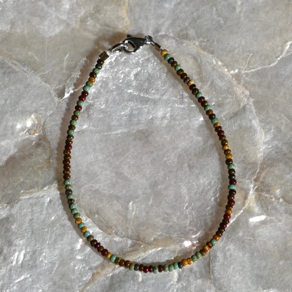 Rocky Earth Tiny Seed Bead Bracelet, 6.5" Stainless Steel