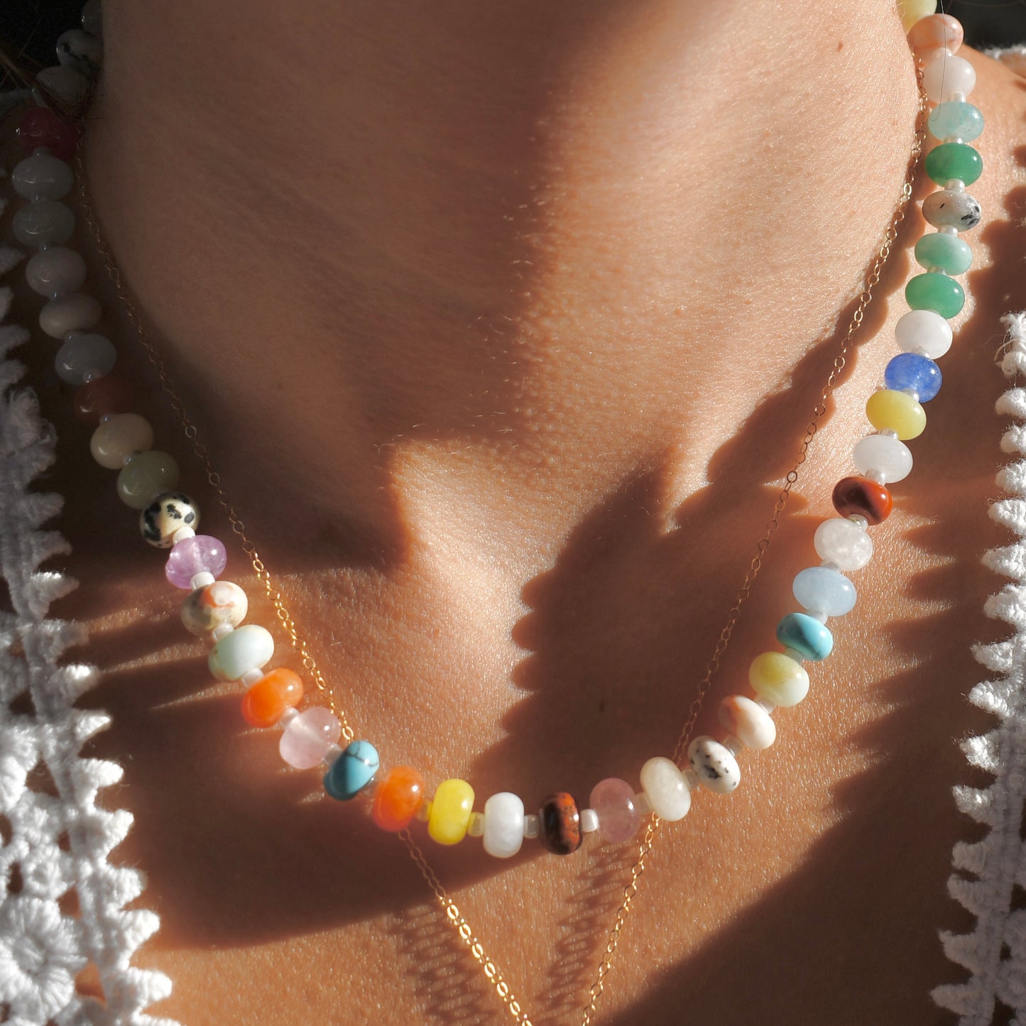 Chunky Mixed Rondelle Gemstone Beaded Necklace