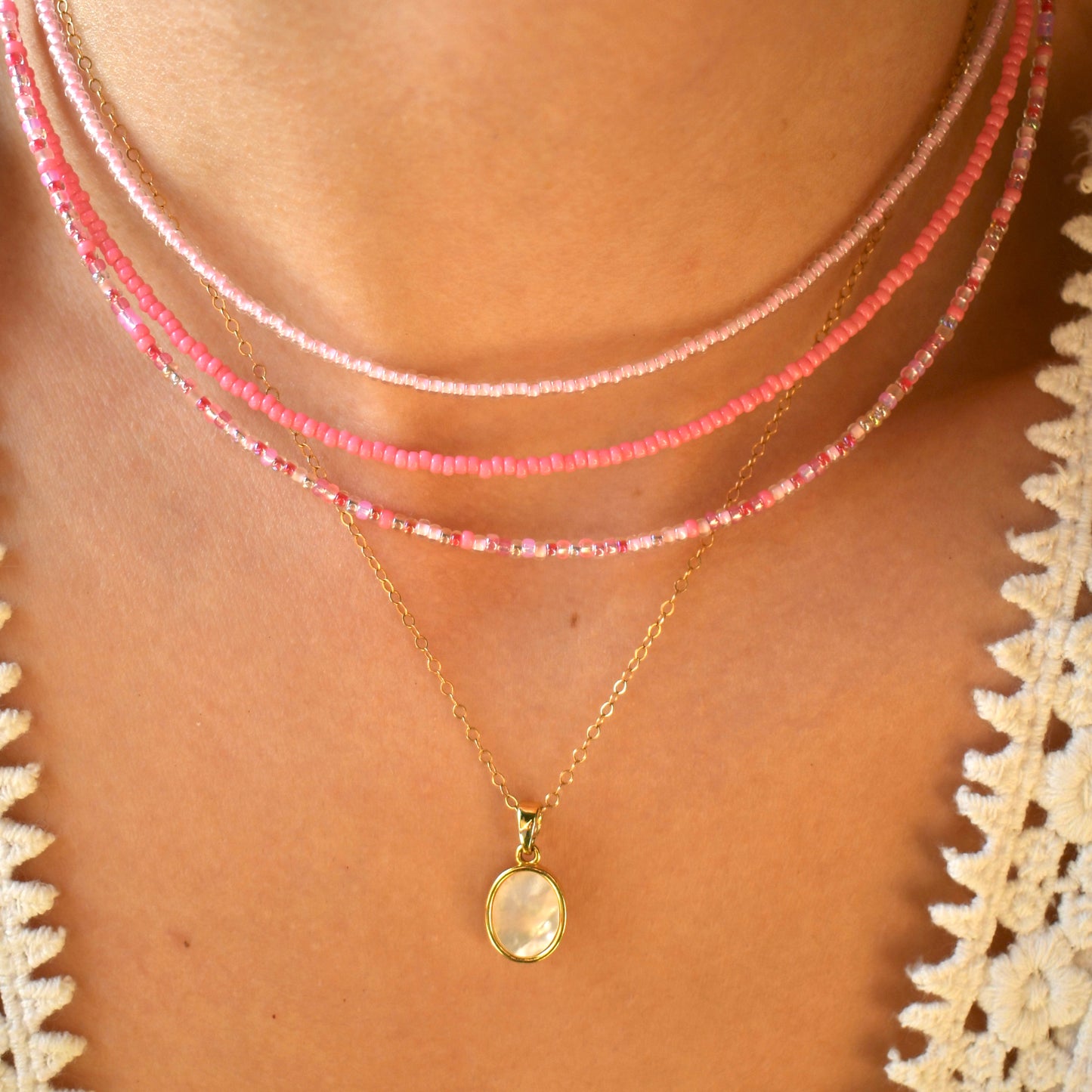 Pink Tiny Seed Bead Necklace