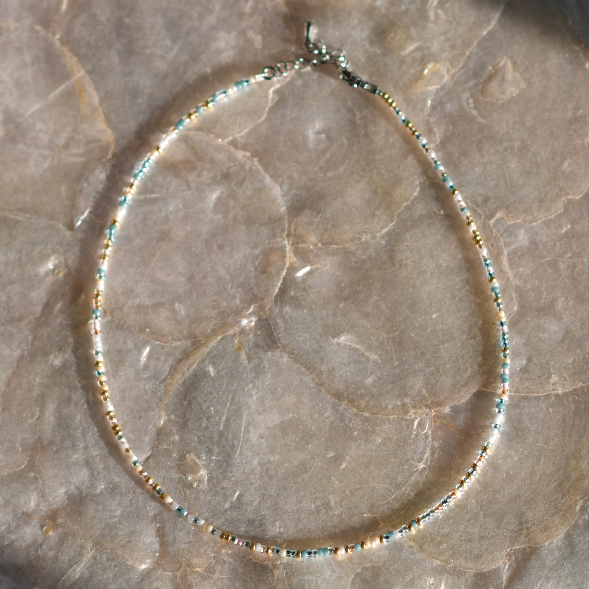 Ocean Cove Tiny Seed Bead Necklace, 14" Stainless Steel