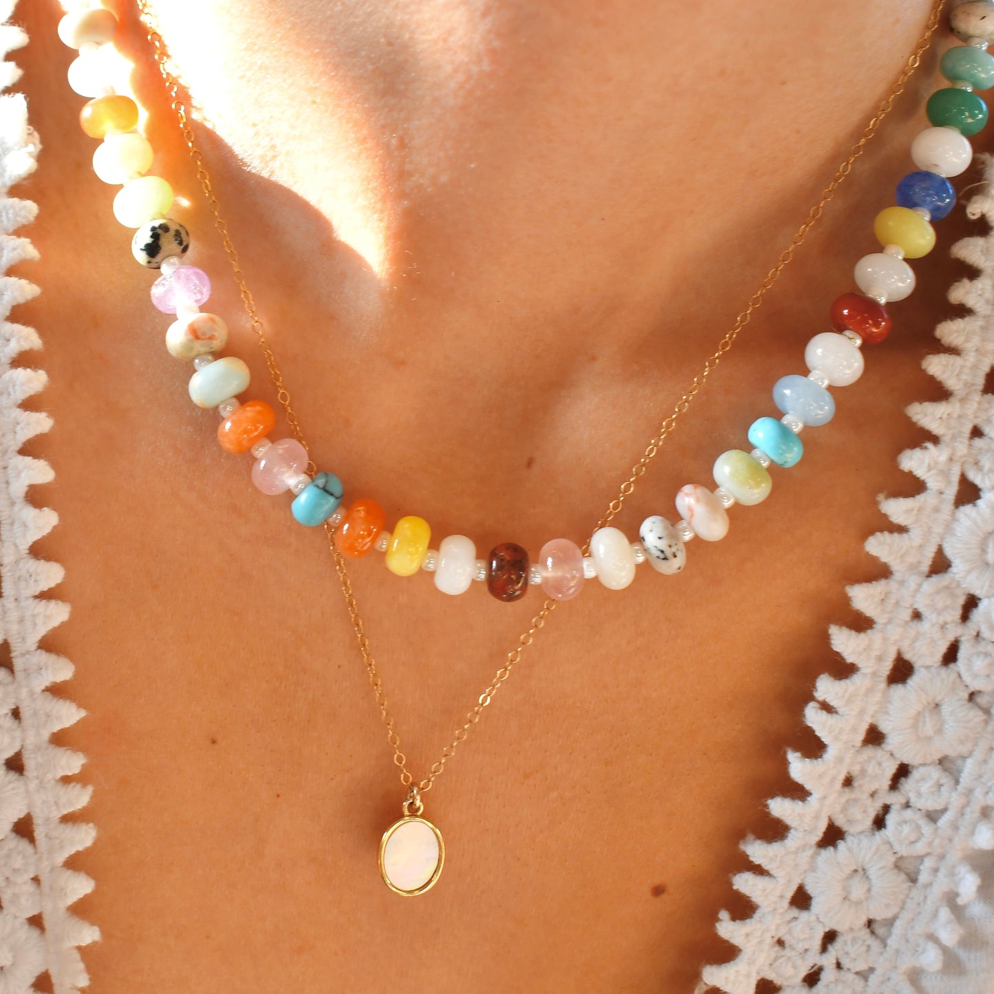 Chunky Mixed Rondelle Gemstone Beaded Necklace