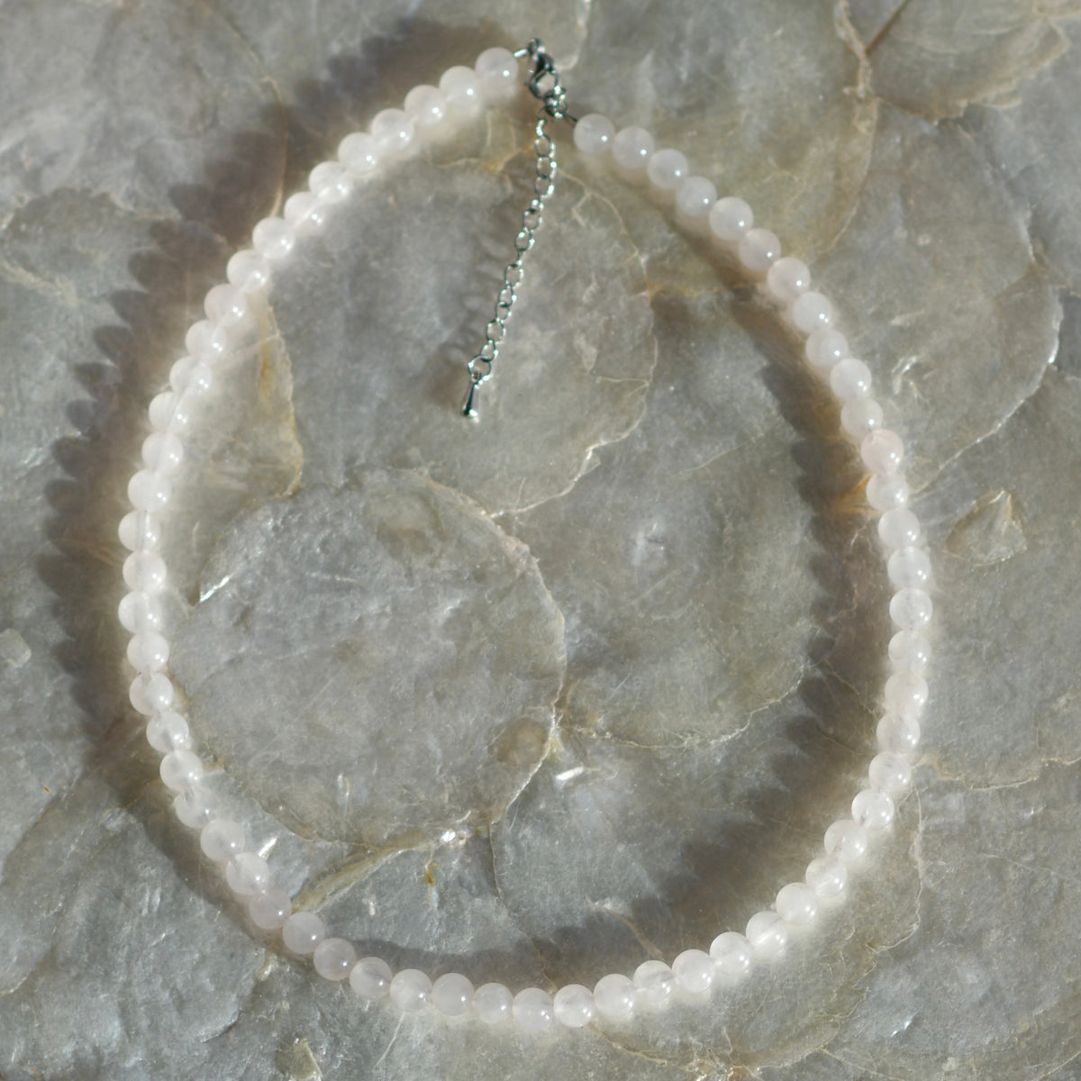 Rose Quartz 6mm Gemstone Necklace, 16" Stainless Steel