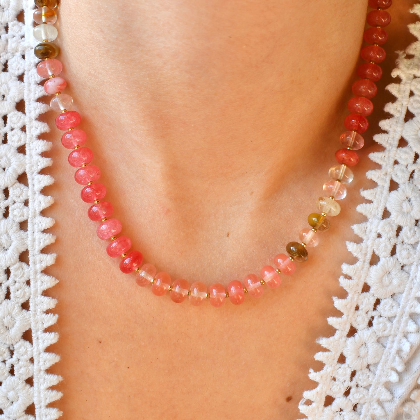 Strawberry Quartz Chunky Beaded Necklace