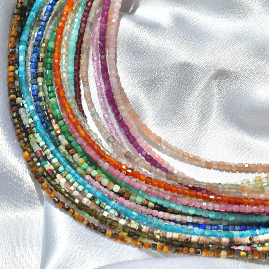 Tiny Cube Faceted Gemstone Necklace