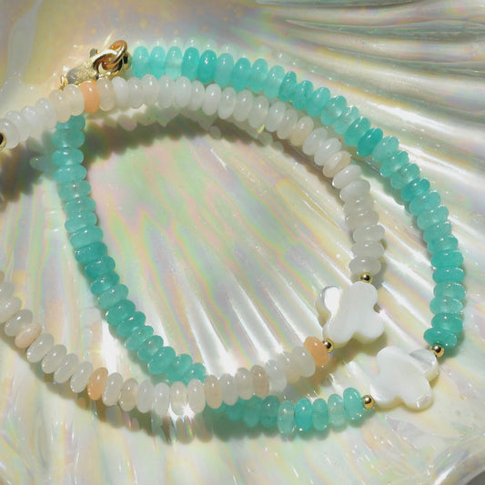 Clover Pearl Accent Rondelle Gemstone Beaded Bracelet/Anklet