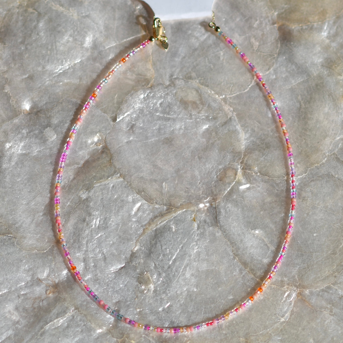 Sunset Tiny Seed Bead Necklace, 14" Gold-Filled