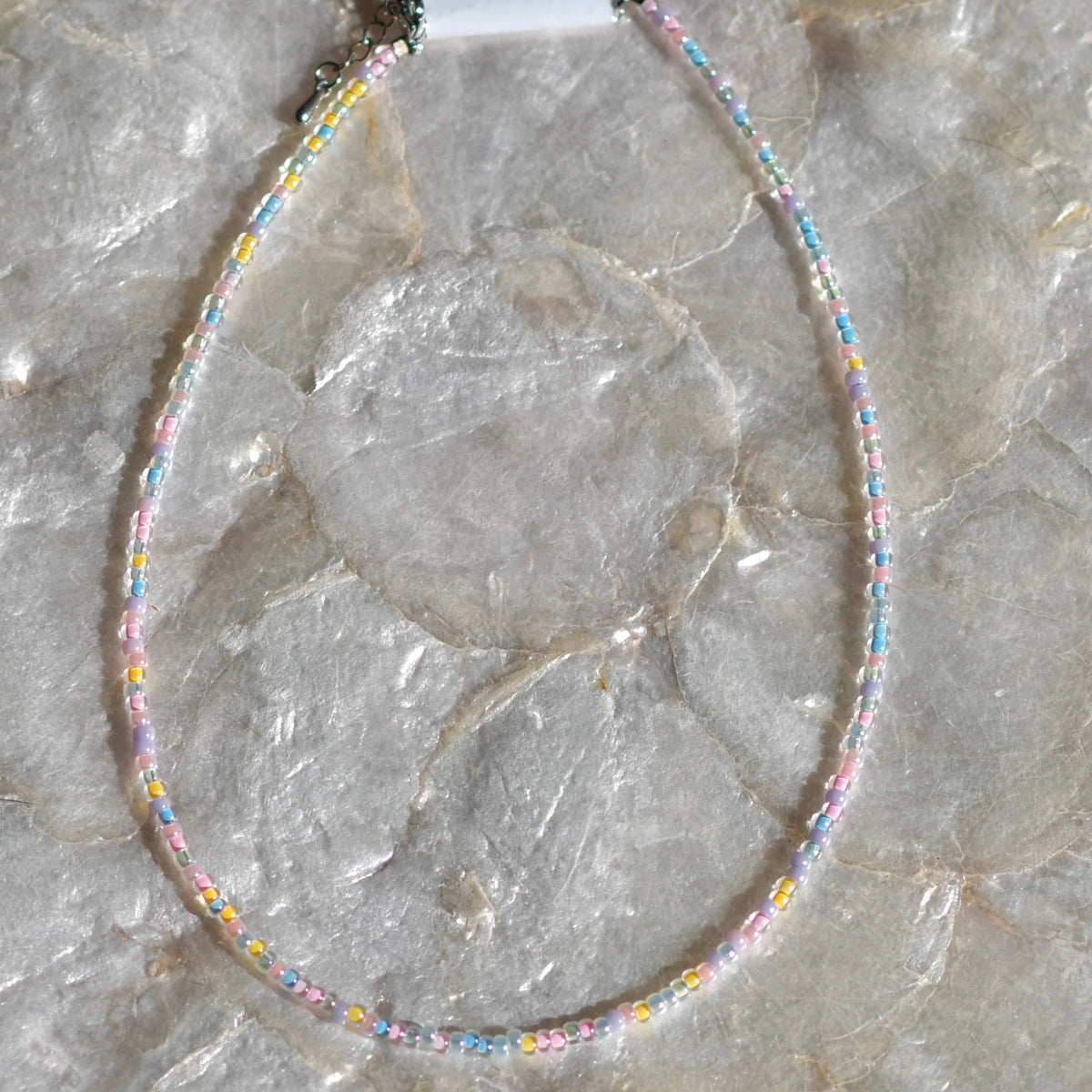 Tutti Frutti Dainty Seed Bead Necklace, 14" Stainless Steel