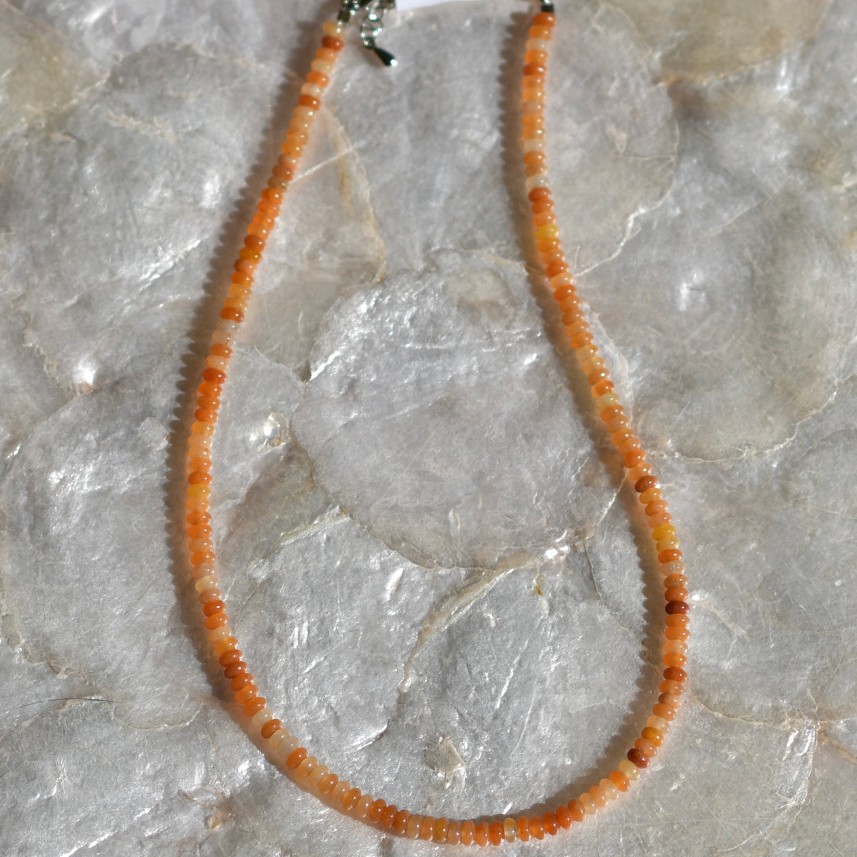 Red Aventurine Dainty Rondelle Gemstone Necklace, 14" Stainless Steel