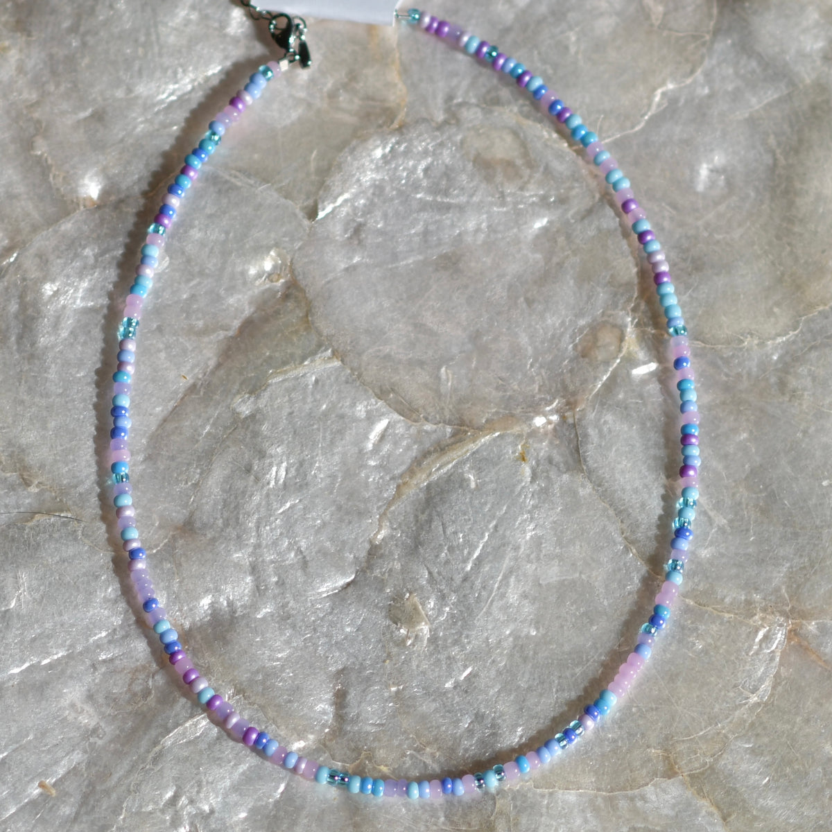 Cotton Candy Dainty Seed Bead Necklace, 14" Stainless Steel