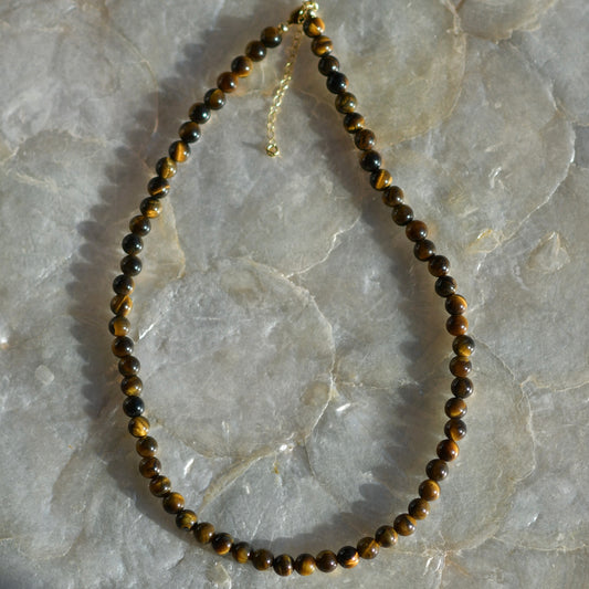 Tiger's Eye 6mm Gemstone Necklace, 16" 14k Gold-Filled