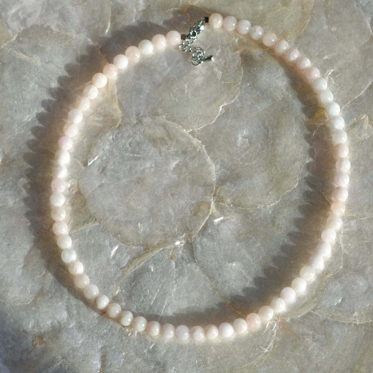 Pink Morganite Gemstone Necklace, 16" Stainless Steel