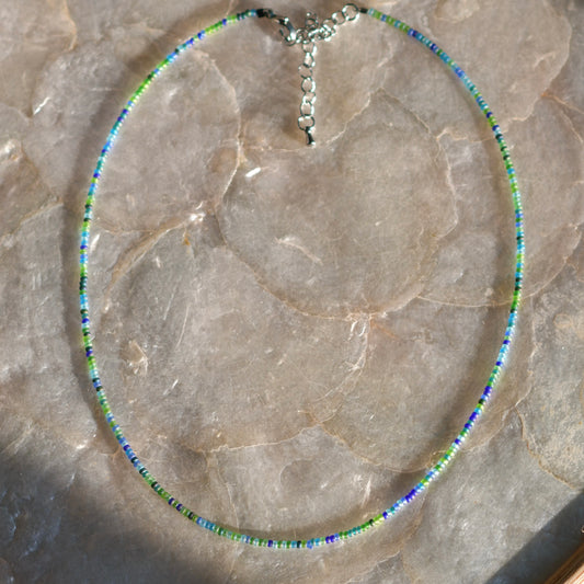 Sea Glass Tiny Seed Bead Necklace, 16" Stainless Steel