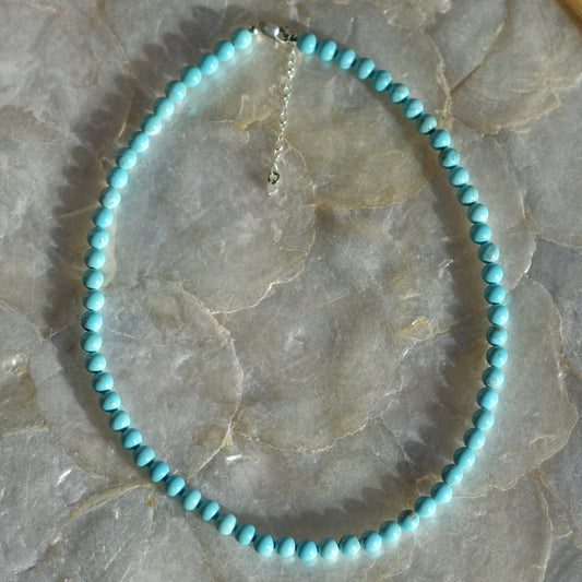 Turquoise 6mm Gemstone Necklace, 16" .925 Sterling Silver