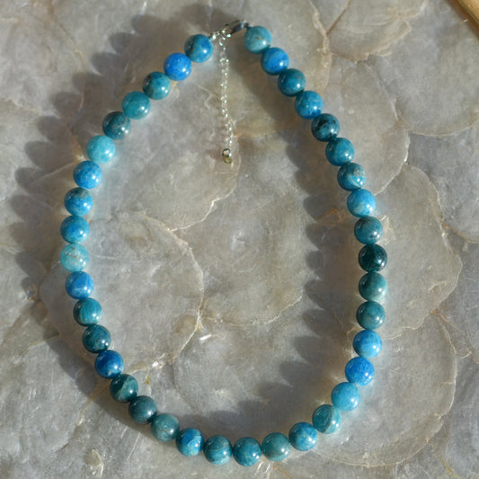 Apatite Chunky 10mm Gemstone Necklace, 16" Sterling Silver
