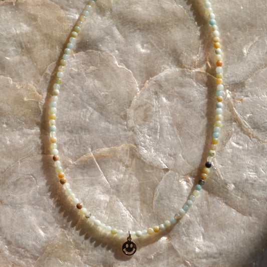 Flower Amazonite Dainty Gemstone Necklace, 16" Stainless Steel