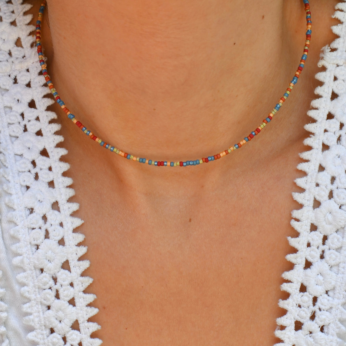 Autumn Sky Tiny Seed Bead Necklace