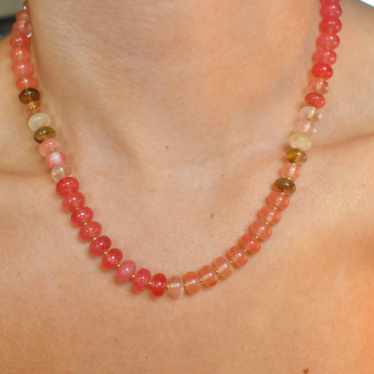 Strawberry Quartz Chunky Beaded Necklace