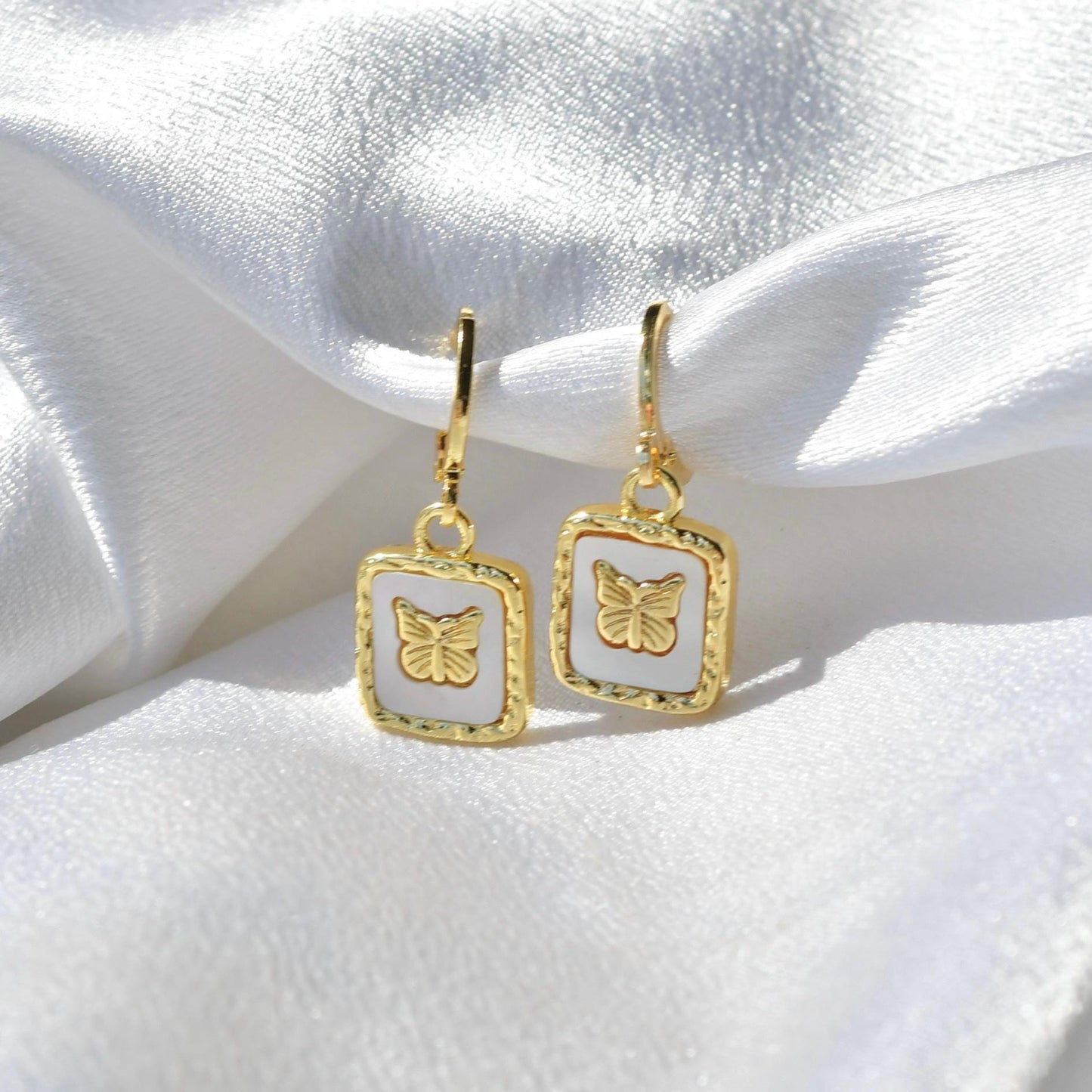 Pearl Rectangle Butterfly Earrings