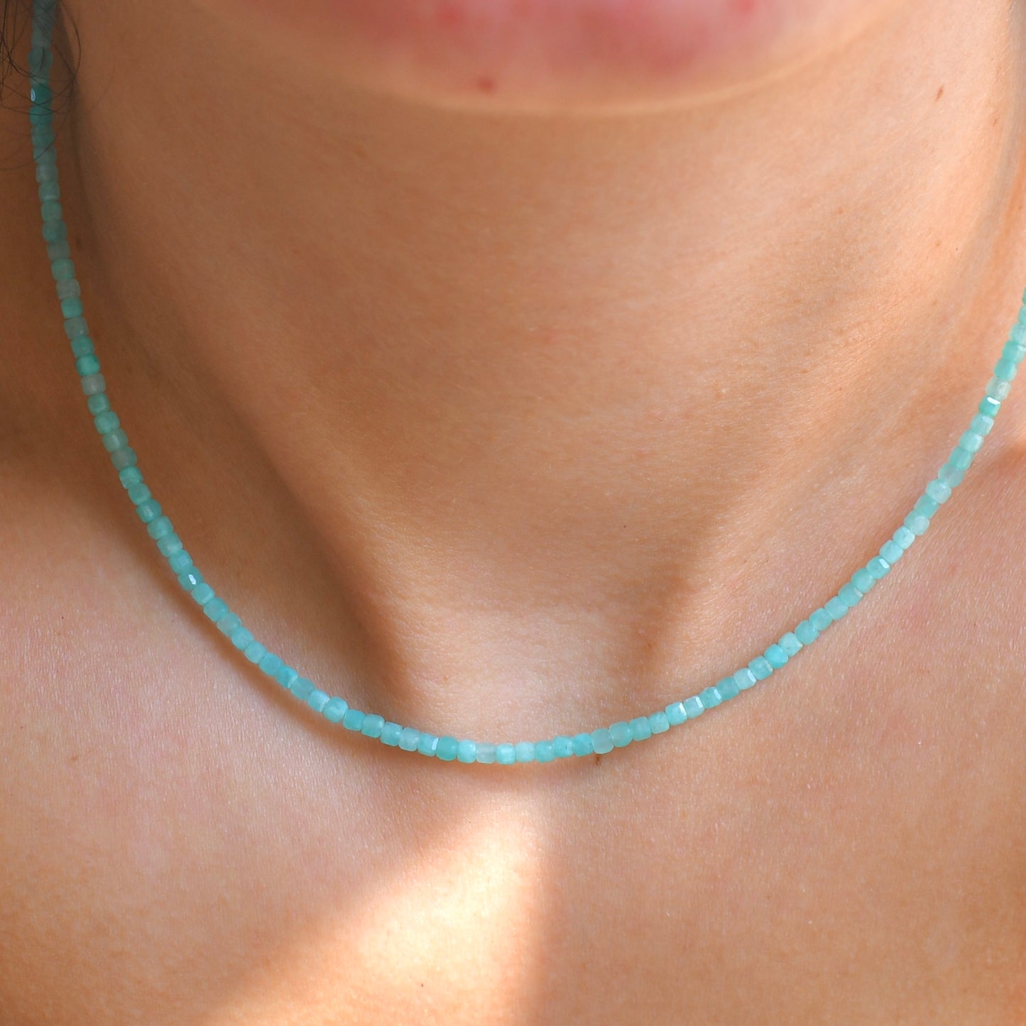 Tiny Cube Faceted Gemstone Necklace