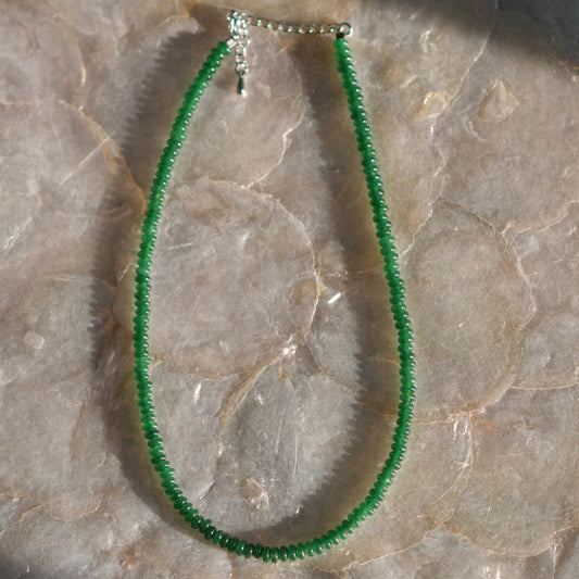 Emerald Dainty Rondelle Gemstone Necklace, 14" Stainless Steel