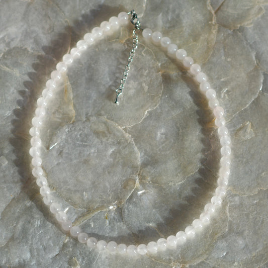 Rose Quartz 6mm Gemstone Necklace, 16" Stainless Steel