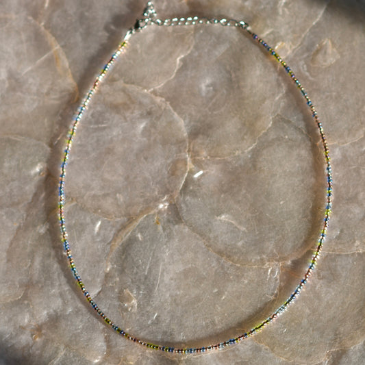 Geode Tiny Seed Bead Necklace, 14" Stainless Steel