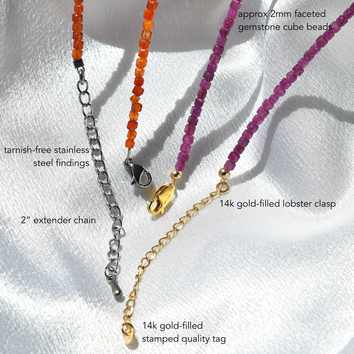 Tiny Cube Faceted Gemstone Necklace
