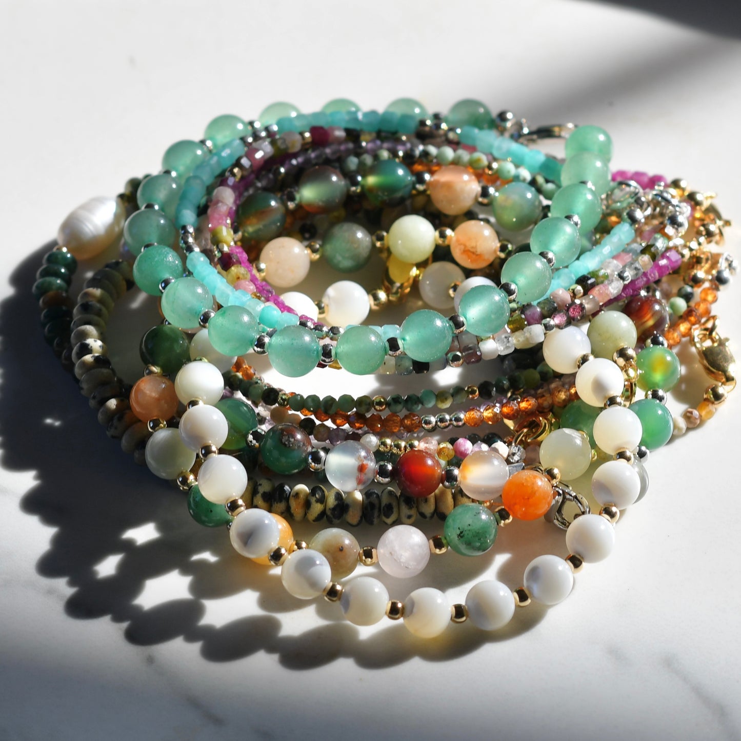 Tiny Cube Gemstone & Metal Beaded Bracelet/Anklet