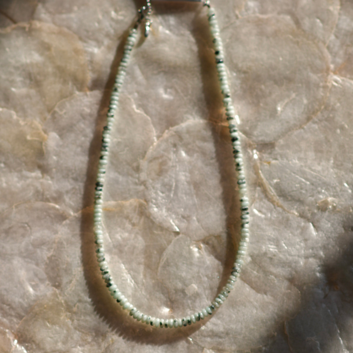 Sesame Jasper Dainty Rondelle Gemstone Necklace, 14" Stainless Steel