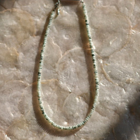 Sesame Jasper Dainty Rondelle Gemstone Necklace, 14" Stainless Steel