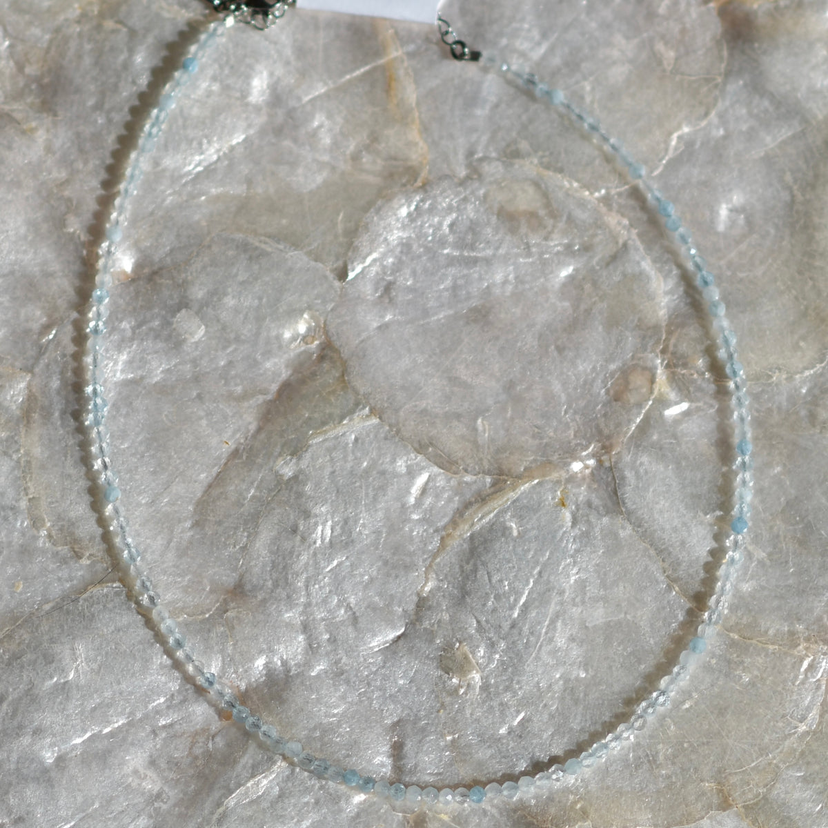 Aquamarine Dainty Sparkly Gemstone Necklace, 14" Stainless Steel