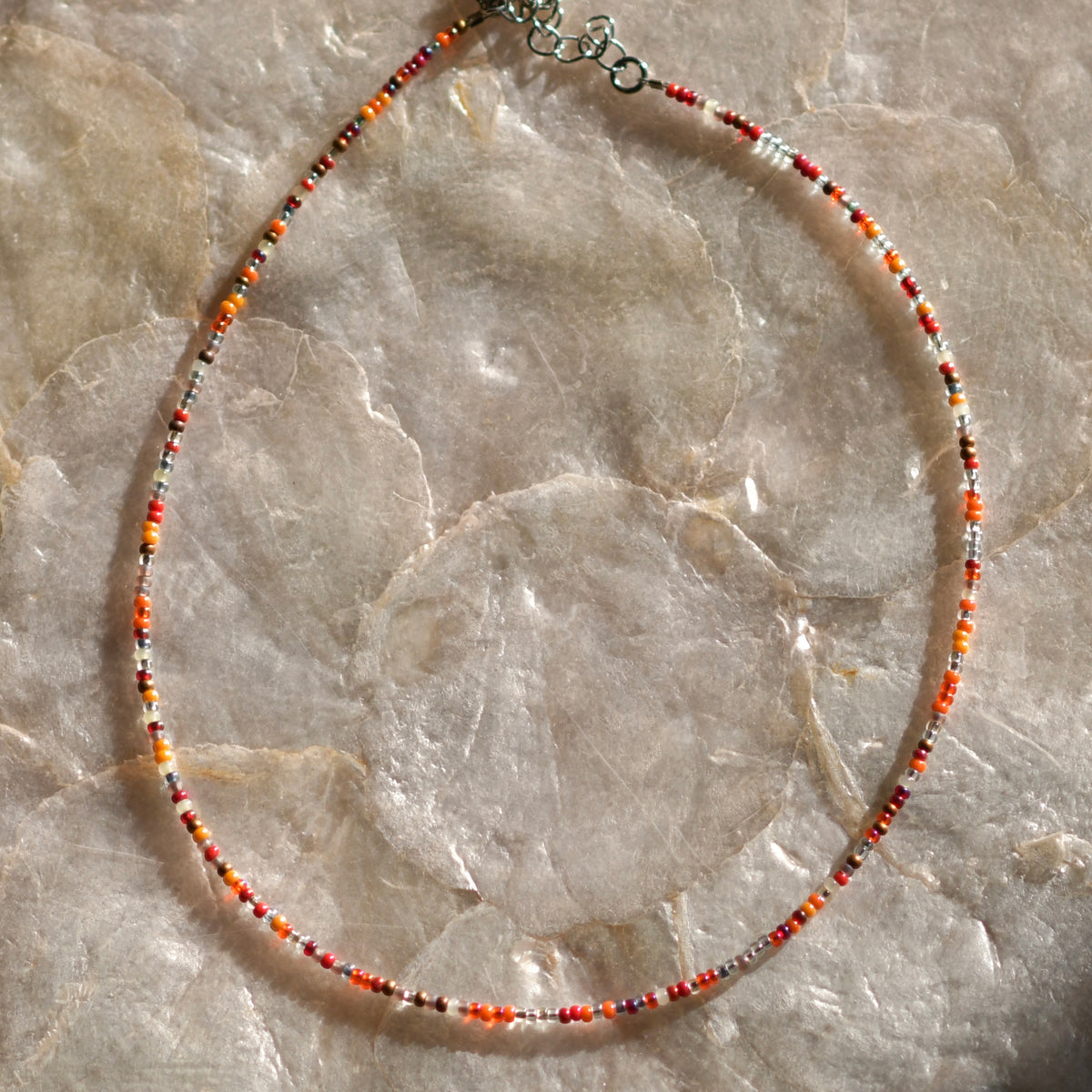 Fall Forest Tiny Seed Bead Necklace, 14" Stainless Steel