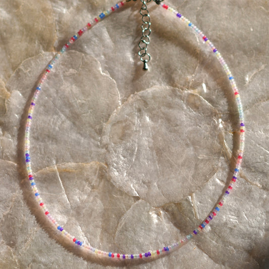 Kaleidoscope Tiny Seed Bead Necklace, 14" Stainless Steel