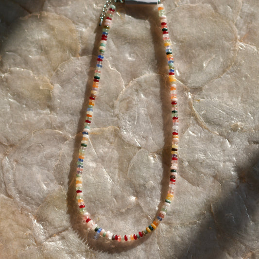 Rondelle Gemstone Mix Necklace, 16" Stainless Steel