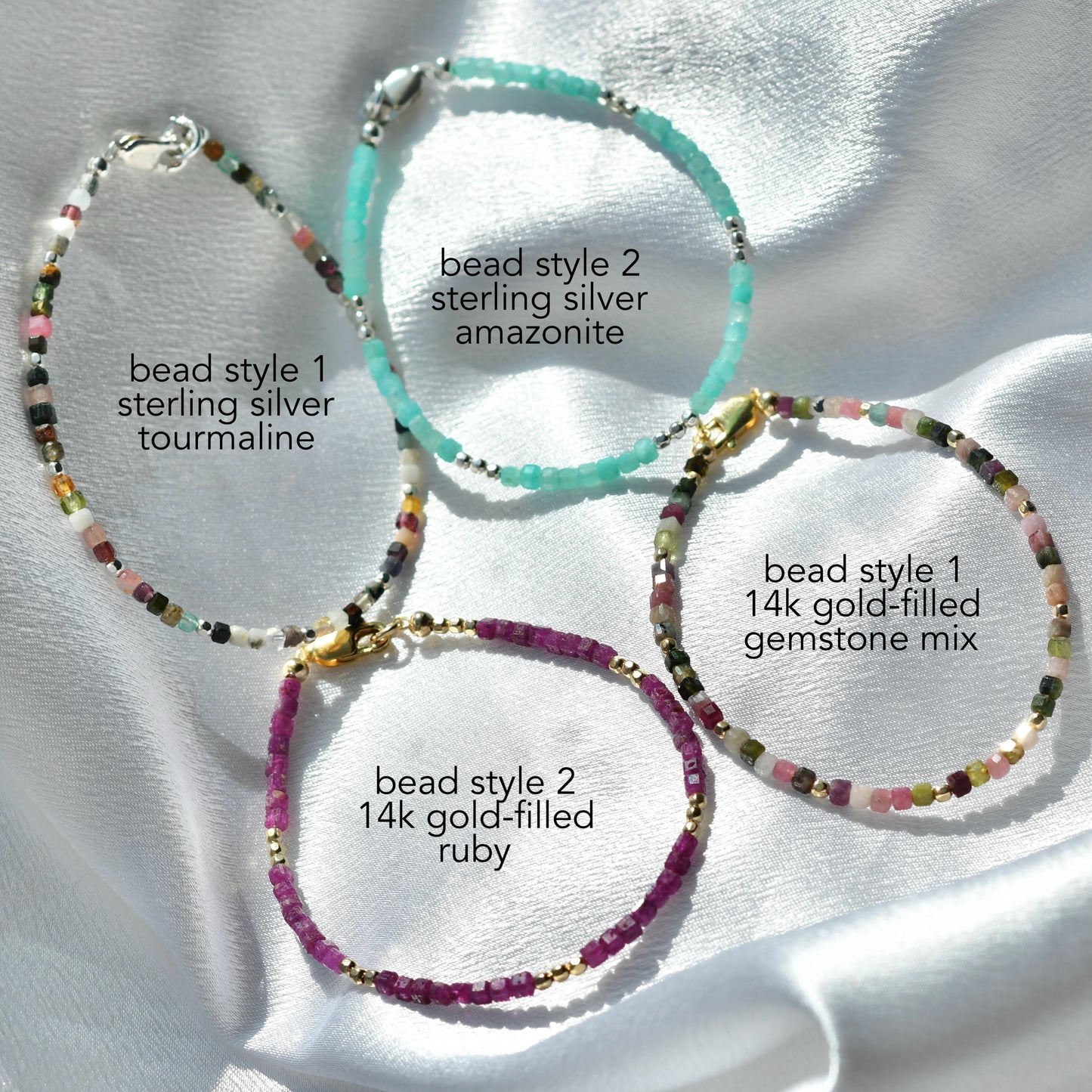 Tiny Cube Gemstone & Metal Beaded Bracelet/Anklet