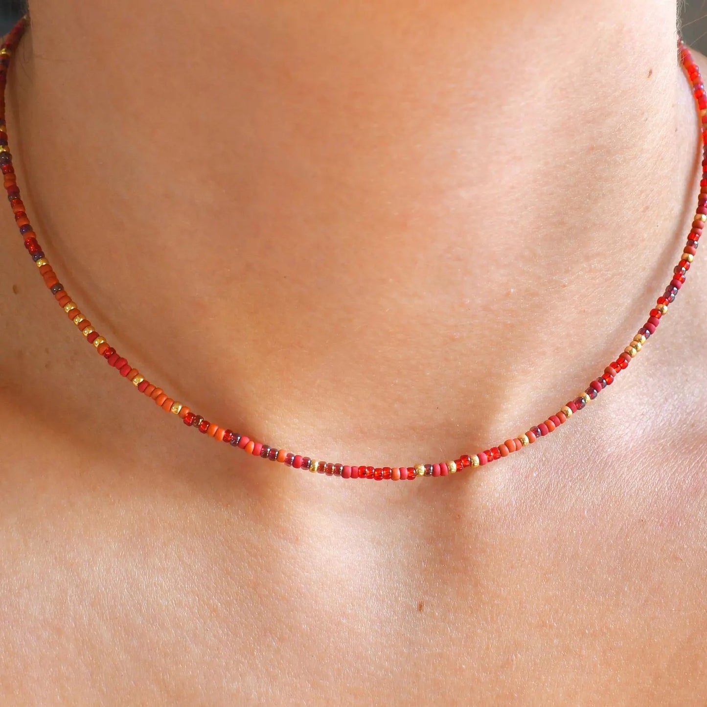 Crimson Tiny Seed Bead Necklace