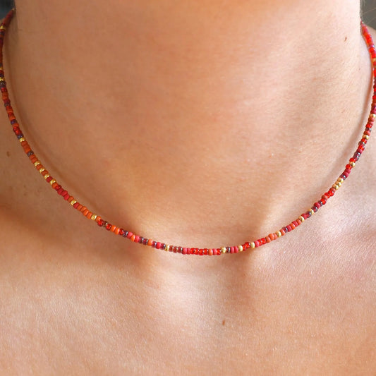 Crimson Tiny Seed Bead Necklace