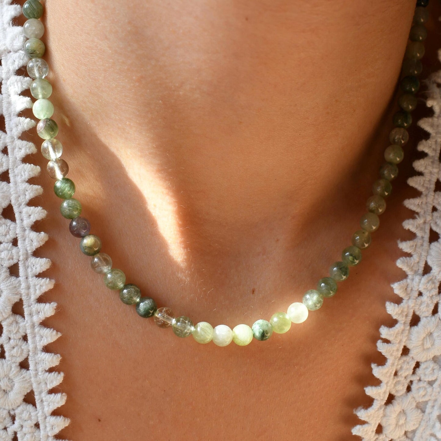 Green Rutilated Quartz Gemstone Necklace