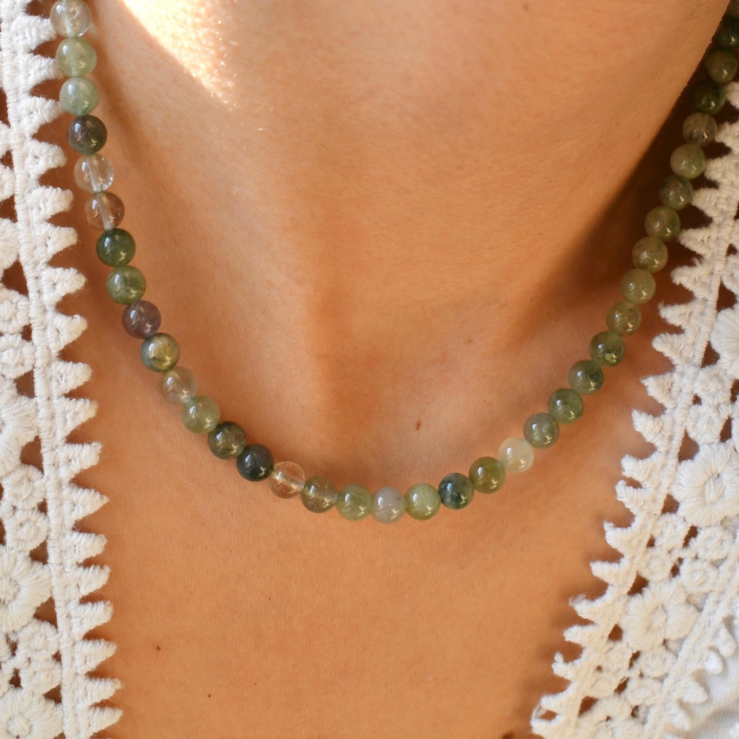Green Rutilated Quartz Gemstone Necklace