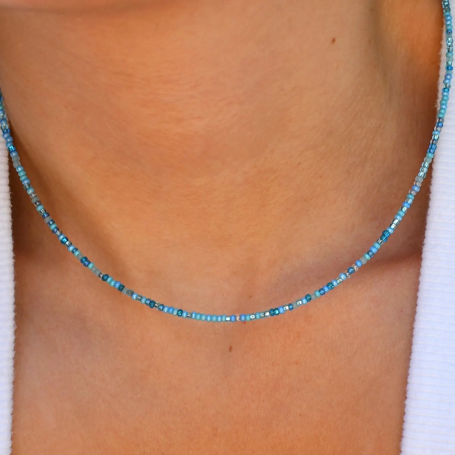 Ocean Waters Tiny Seed Bead Necklace