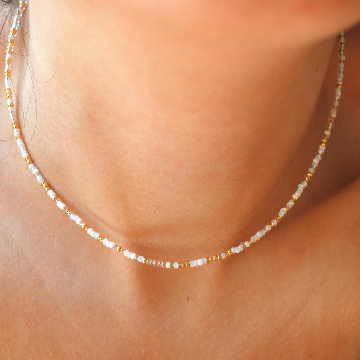 Alabaster Tiny Seed Bead Necklace